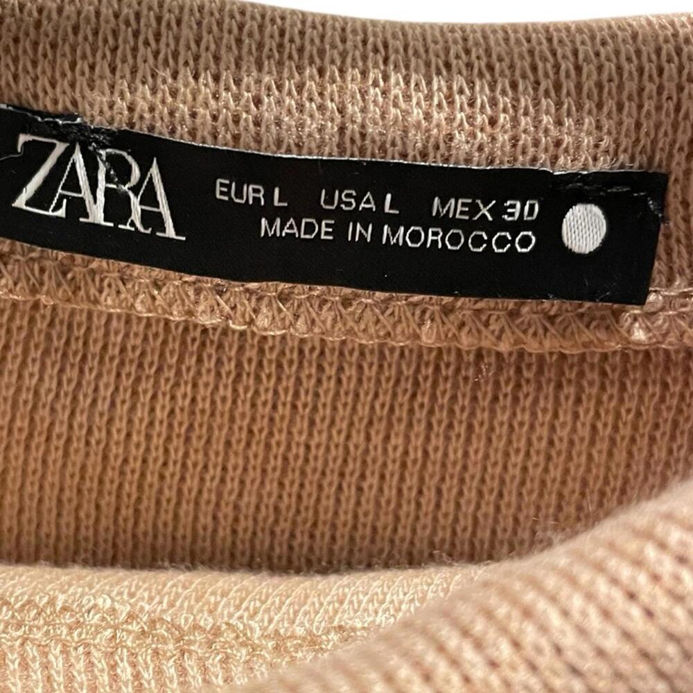Zara Size Large High Neck Body Asymmetrical Tan Camel Sweater Dress - Picture 3 of 4